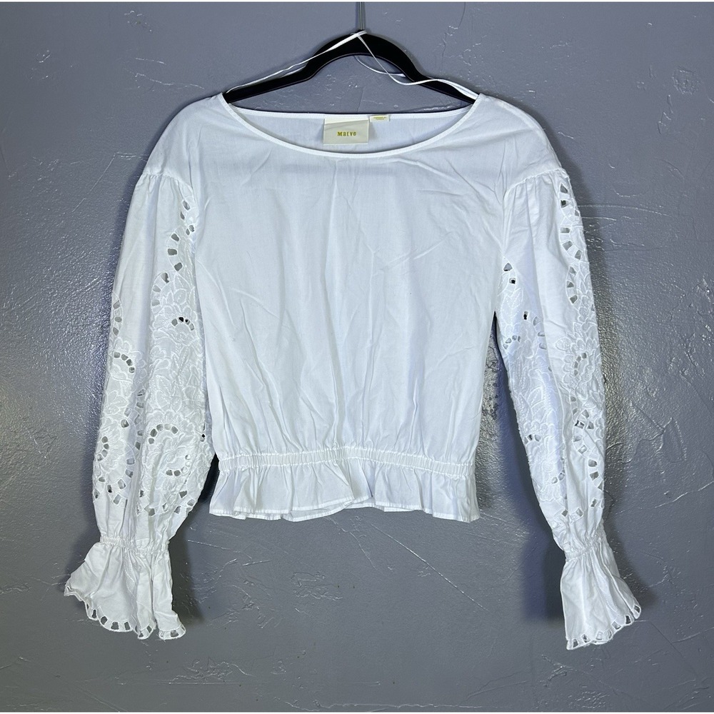 Anthropologie Maeve white eyelet blouse Eyelet detailing On Sleeves Size XS